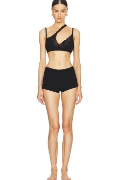 Ribbed Jersey Bra With Asymmetric Lace Trim