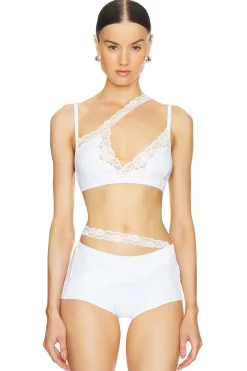 Ribbed Jersey Bra With Asymmetric Lace Trim