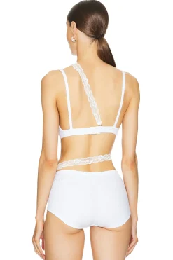 Ribbed Jersey Bra With Asymmetric Lace Trim