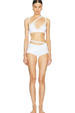Ribbed Jersey Bra With Asymmetric Lace Trim