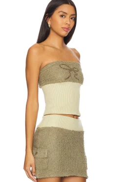 Ribbon Stud Fuzzy Tube Top