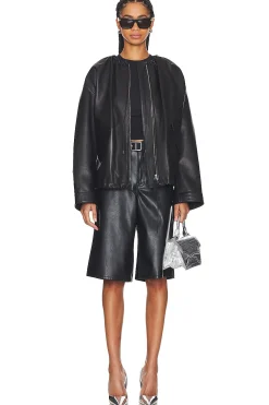 Ruched Leather Jacket