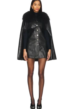 Sheila Removable Shearling Collar Leather Cape