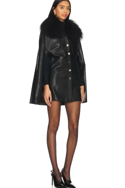 Sheila Removable Shearling Collar Leather Cape