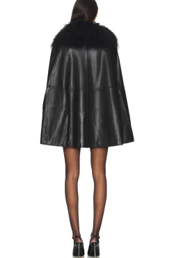 Sheila Removable Shearling Collar Leather Cape