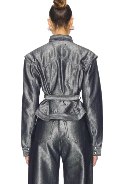 Silver Denim Cinched Jacket With Belt