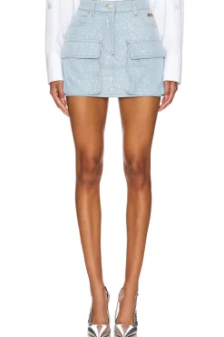 Silver Dripping Denim Cargo Skirt