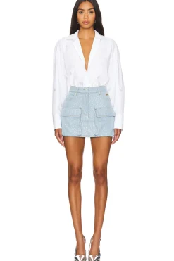 Silver Dripping Denim Cargo Skirt