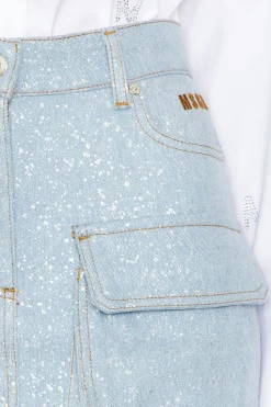 Silver Dripping Denim Cargo Skirt