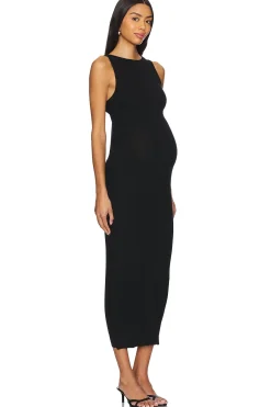 Soft Rib Boat Neck Midi Dress