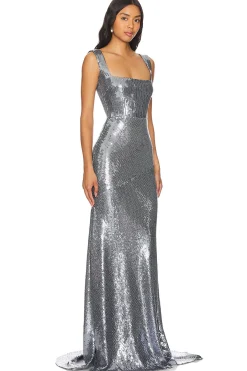 Square Neck Sequined Gown