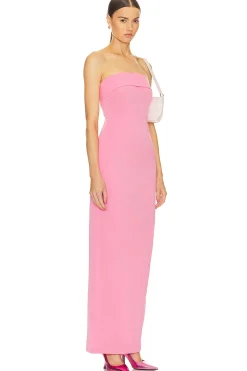 Tech Gabardine Long Strapless Dress