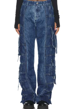 Unisex Denim Puffer Cargo Pants