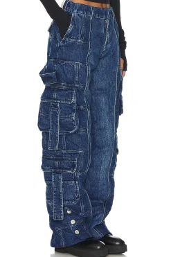 Unisex Denim Puffer Cargo Pants