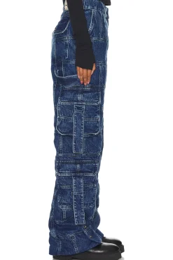 Unisex Denim Puffer Cargo Pants