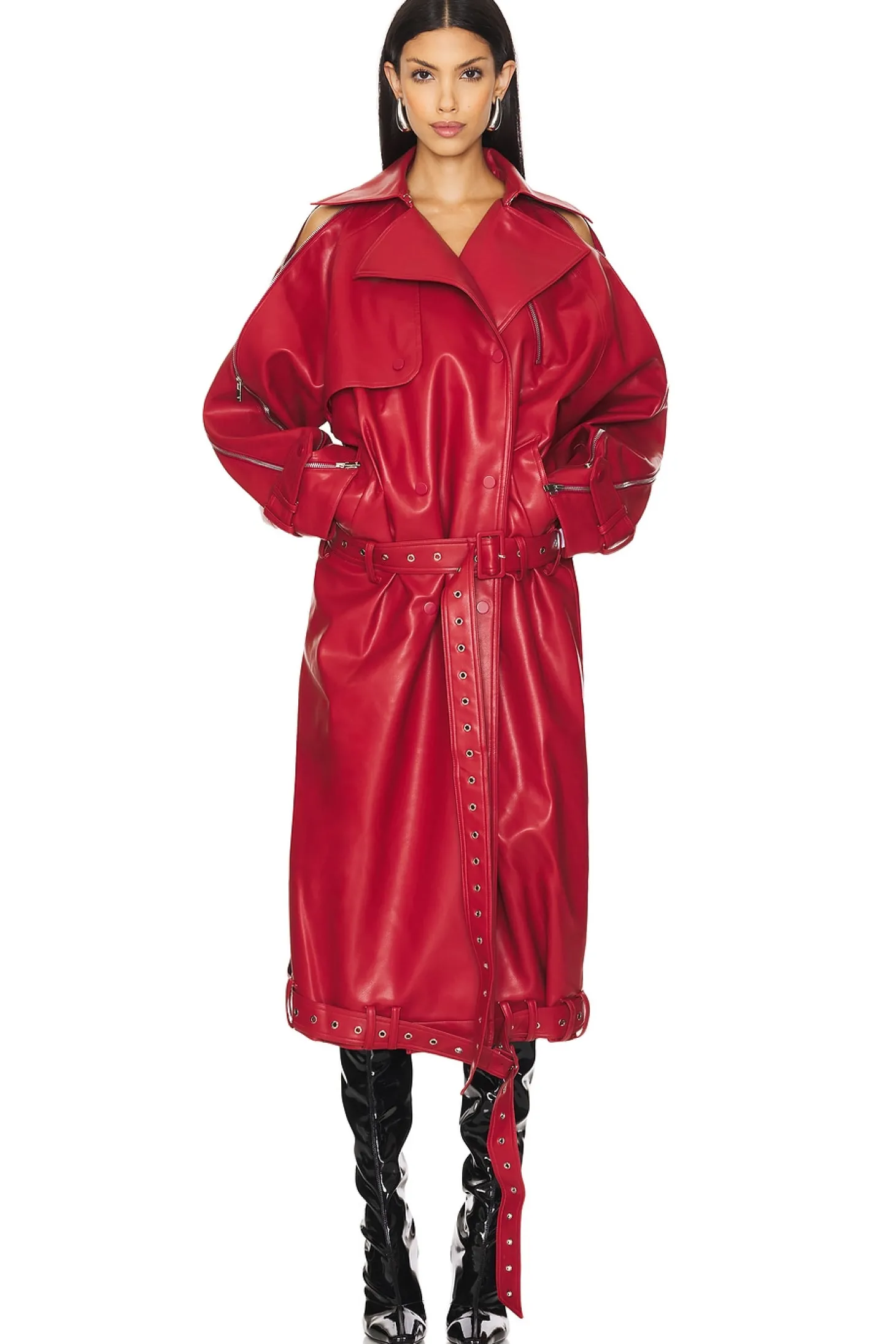 Vegan Leather Multi Zipped Biker Coat