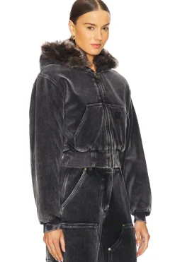 Velour Workwear Hoodie With Shearling Trim Hood