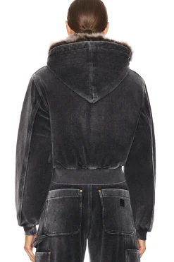 Velour Workwear Hoodie With Shearling Trim Hood