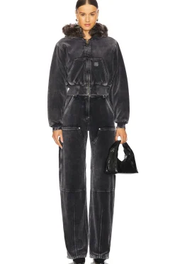 Velour Workwear Hoodie With Shearling Trim Hood