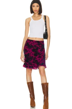 Velvet Burnout Low Rise Midi Skirt