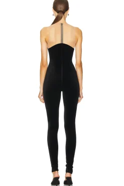 Wave Neckline Velvet Catsuit