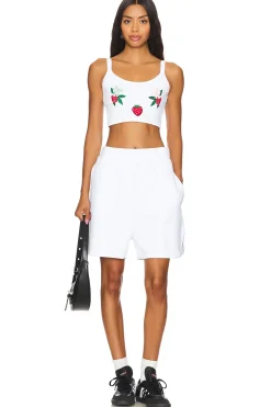 White Embroidered Fleece Shorts