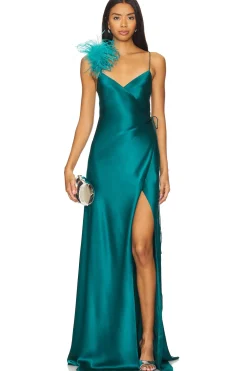 Wrap Gown With Detachable Ostrich Trim