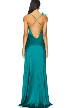 Wrap Gown With Detachable Ostrich Trim