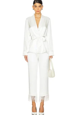 x Galia Lahav Beaded Fringe Silk Smoking Jacket